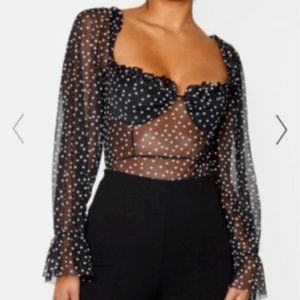 PLT Mesh Polka Dot Milkmaid Bodysuit Size 6